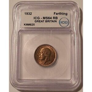 Great Britain George V 1932 Farthing MS64 RB ICG